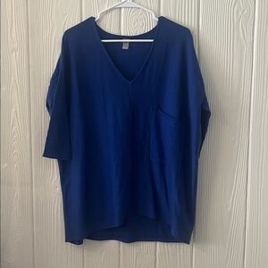 Blue V-Neck Top with Pocket